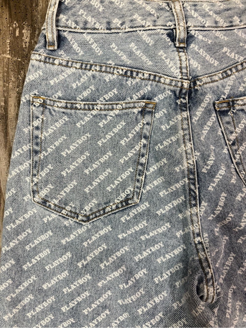 PLAYBOY By PacSun Light Blue All-Over Logo Boyfriend Jeans